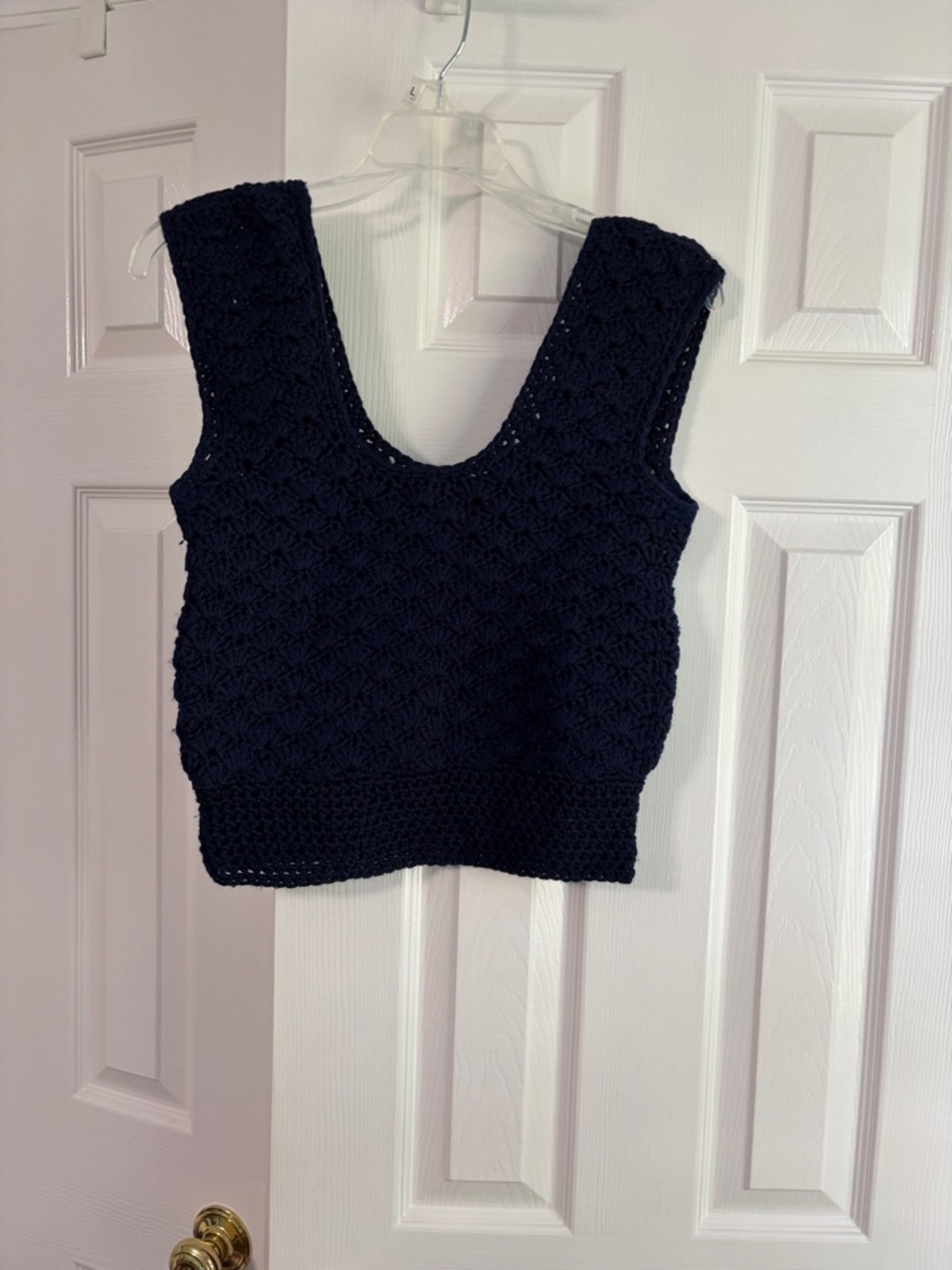 Handmade Navy Crochet Crop Top - Women's Sleeveless Knit